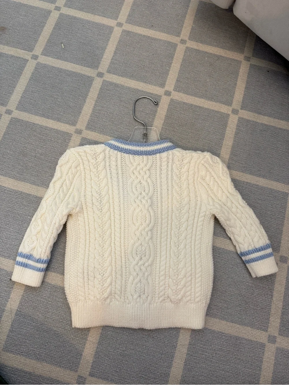 Ralph Lauren Baby Cream Cable Knit Cardigan with Light Blue Trim size 9m NWT